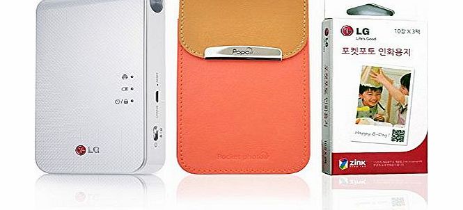 LG Electronics [SET] LG Pocket Photo 2 PD239 Printer (White)   Zink Photo Paper (30 Sheet)   Popo Premium Synthetic Leather Pouch Case (Coral Pink)